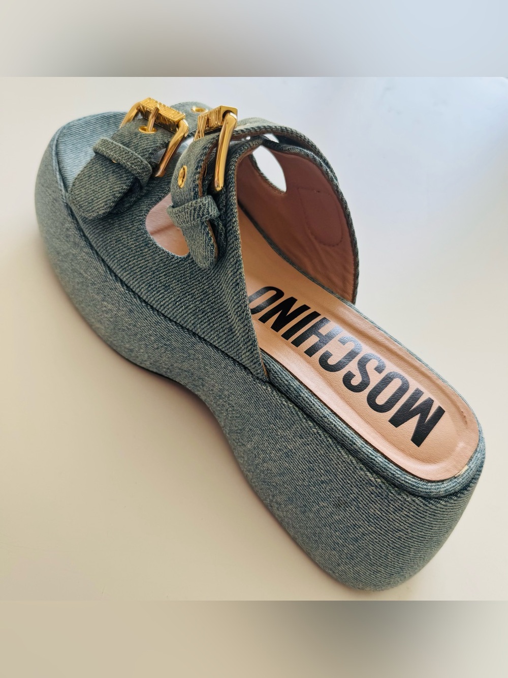 Denim-on-denim set: Moschino Denim Platform Slides + Rails Valerie Denim Dress - Picture 13 of 14